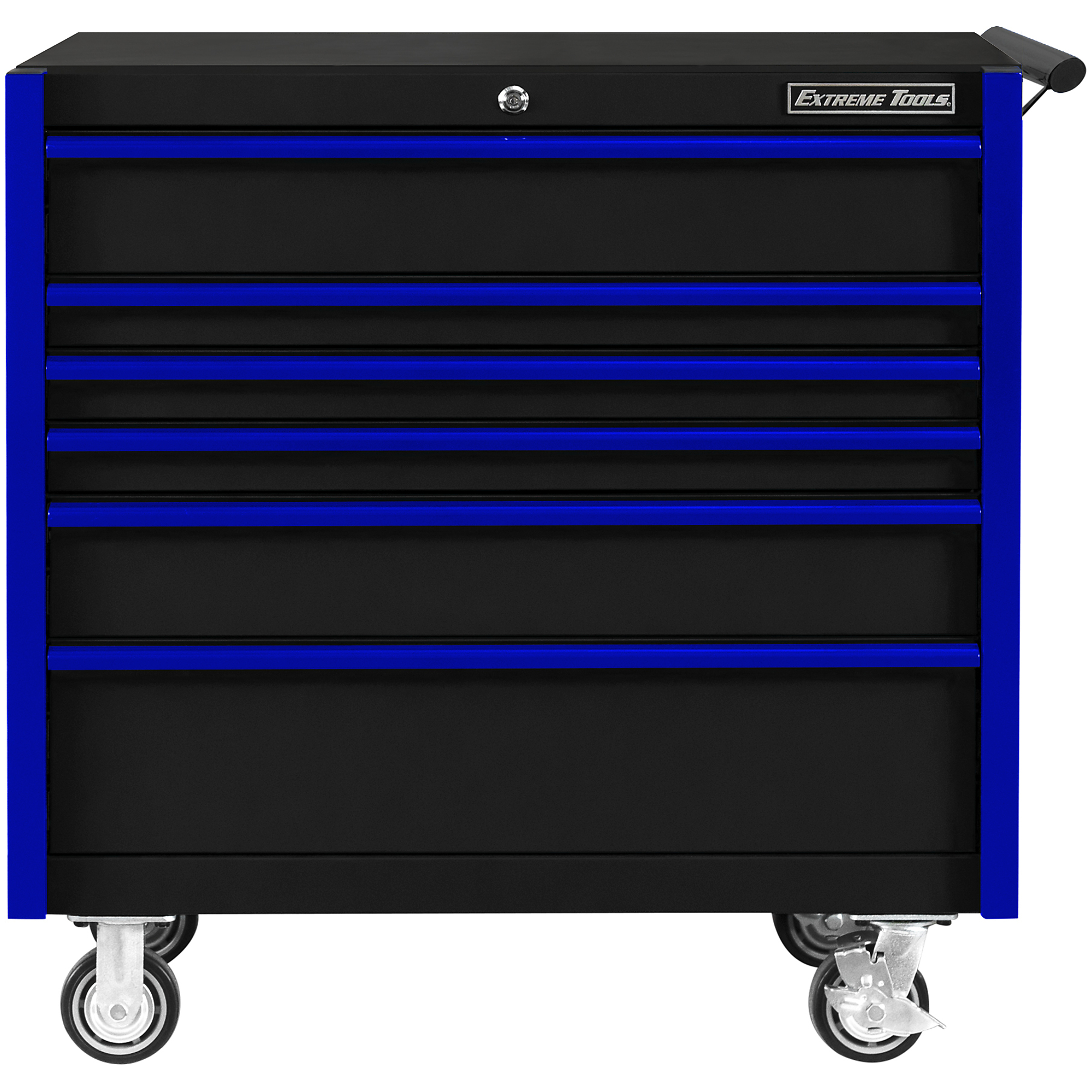 Extreme Tools DX Series Roller Cabinet - 41in.W x 25in.D, 6 Drawers, 100 Lb. Slide, Black/Blue, Model# DX412506RCBKBL